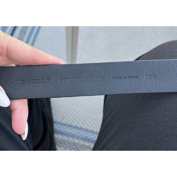 Chicos Leather, Adjustable Two Tone Buckle Belt - M/L - Black - Picture 6 of 8